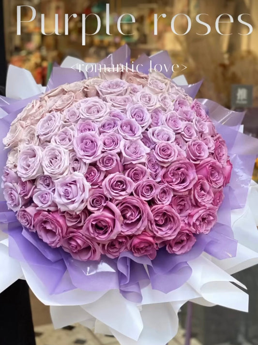 99枝浪漫漸變紫色玫瑰鮮花花束