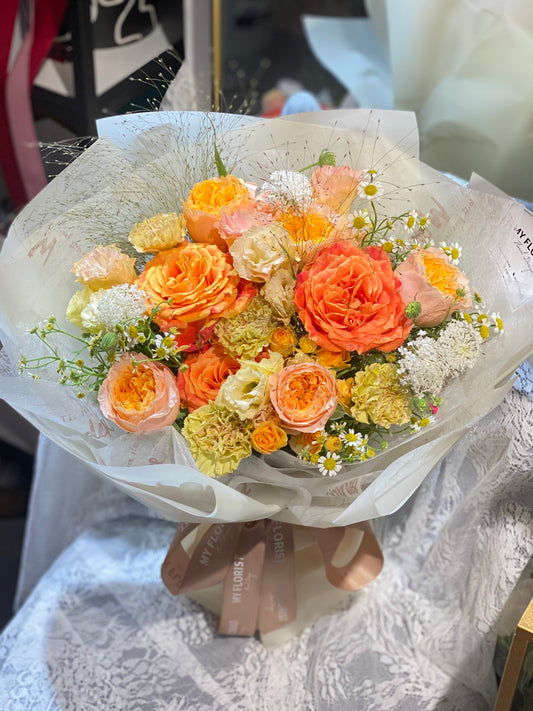 橙黃色系鮮花花束