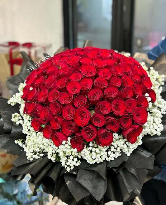 99枝紅色玫瑰鮮花花束